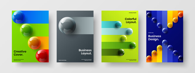 Isolated corporate brochure vector design layout bundle. Simple realistic spheres banner template collection.