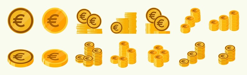 Euro Currency Coin Icon Set - obrazy, fototapety, plakaty