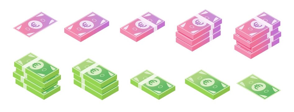 Euro Banknote Isometric Icon Set