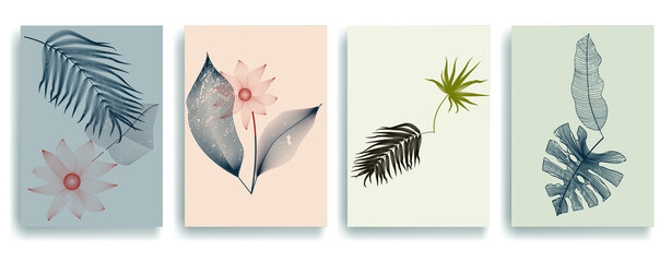 Fototapeta na wymiar Background with tropical leaves. Modern Brochure, Flyer , Poster , Banner Design Template . 