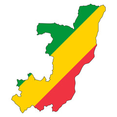 Obraz premium Republic of the Congo map with flag - outline of a state with a national flag