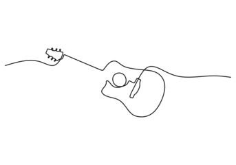 One continuous single line of classic guitar isolated on white background. - obrazy, fototapety, plakaty