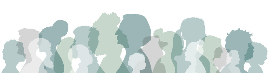 People of different ethnicities stand side by side together. Flat vector illustration.