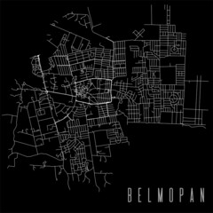 Belmopan city province vector map poster. Capital of Belize municipality square linear road map, administrative municipal area.