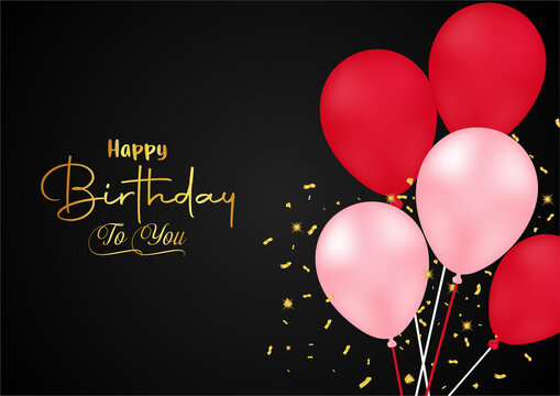 Realistic happy birthday in black background and golden effect Free Illustration