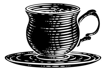 Coffee Tea Cup Hot Drink Mug Woodcut Etching