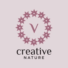 nature flower logo ornament with round concept