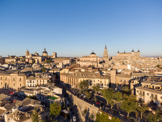Fototapeta na wymiar Aerial view of the Toledo medieval old town with the Cathedral and Alcazar in Spain on a sunny day