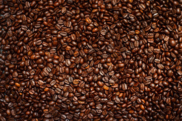 Mixture of different kinds of coffee beans. Coffee Background