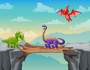 Cartoon illustration of dinosaurs on a cliff © dreamblack46