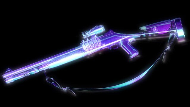 Cyberpunk sky-fi HUD digital weapon. 3d render of a military gun in neon colors. High quality 4k footage. Video 30fps