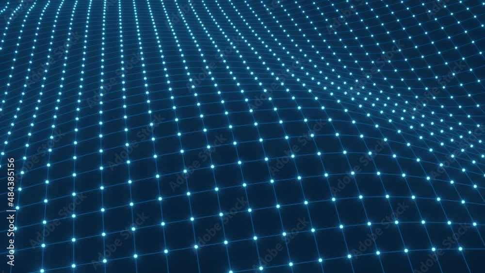 Poster abstract digital wave of glowing grid. seamless loop animation.3d