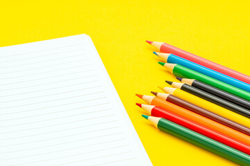 色とりどりの色鉛筆とノート
