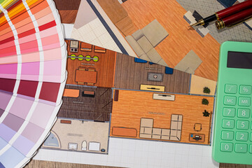 Architecture design and painted update color palette of drawings in the office.