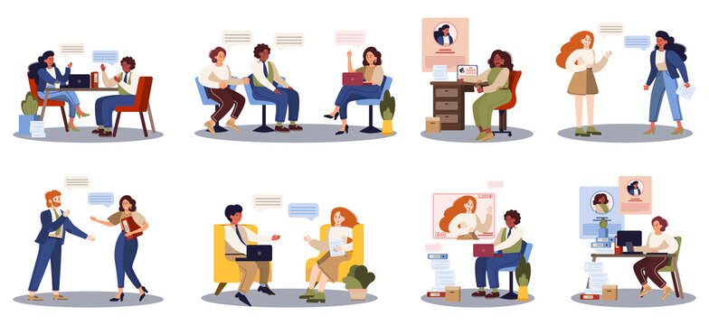 People on a job interview set. Idea of business company and conversation