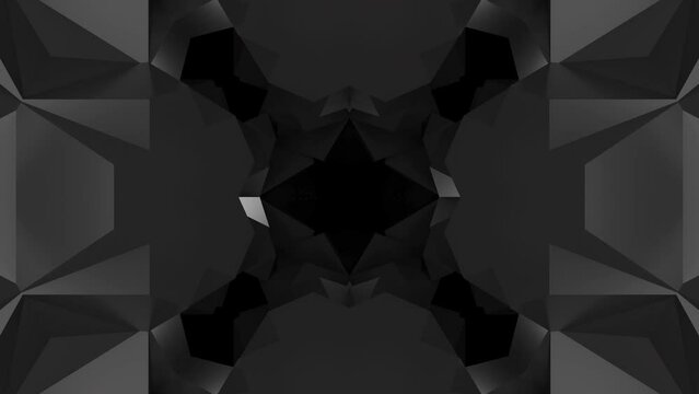 Flight through black geometric shapes in space 
