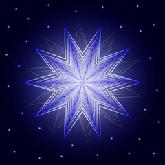 New Year's Christmas, white-blue star on a black background