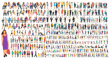 people set flat design on white background isolated, vector