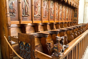 Wood choir stalls in cathedral
