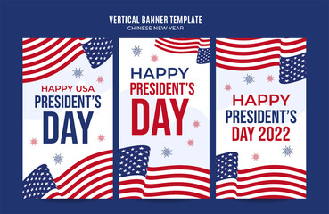 Happy Presidents day in United States. Federal holiday in America. Celebrated in February. Instagram story, Vertical Poster, web banner, space area and background.