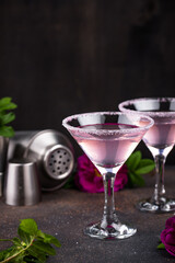 Pink martini cocktail with rose syrup