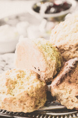 English scones with jam and cream FOR afternoon tea.