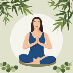 Obraz na płótnie Canvas woman meditates in lotus pose. Concept illustration for meditation, yoga, relax, recreation, healthy lifestyle. Vector illustration in faceless style.
