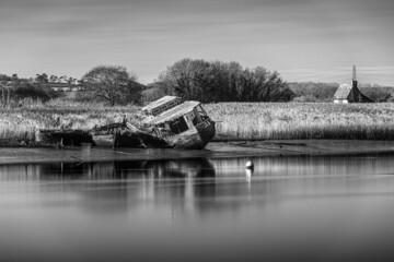 Old Boat Wrecks on the River Exe in Topsham, Devon, England