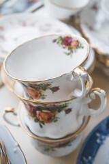 Fine afternoon English bone china afternoon tea cups and saucers.
