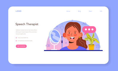 Speech therapist web banner or landing page. Doctor diagnozing and treating