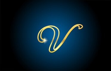 Obraz premium golden line V alphabet letter logo icon design. Creative luxury template for business and company