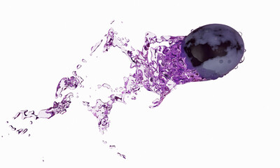 Black grape with splash liquid. Isolated on white background. 3d illustration