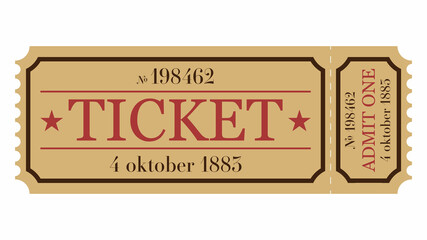 Retro cinema and theater ticket. Retro ticket invitation. Old cinema ticket from the 19th century. - obrazy, fototapety, plakaty