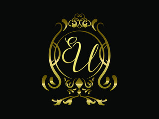 EU initial letter luxury monogram logo,elegant ornamen jewelry, emblem of love shape heart