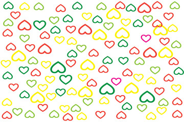 Seamless hand drawn lines with red and green heart shaped valentines day design elements. Vivid love concept.