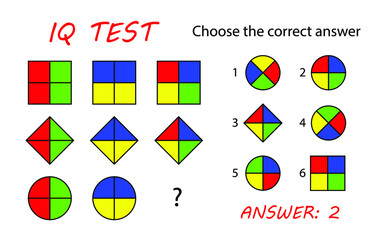 IQ test. Cognitive neuropsychological test brain training. Logical task, educational game.