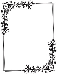 Floral Frame Black and White Vector Illustration