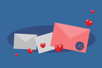 Letter with heart. Message of love. Letter Vector illustration. Isolated on blue background. Love day concept.