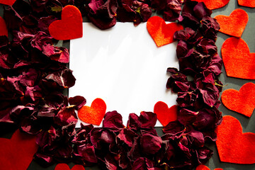 Frame from flower petals, love symbol