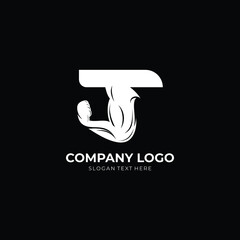 Letter T Logo With barbell bicep. Fitness Gym logo. Love fitness logo template. fitness vector logo design for gym and fitness