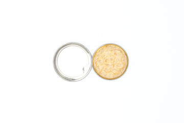 Closeup used soldering welding paste isolated on white background with clipping path
