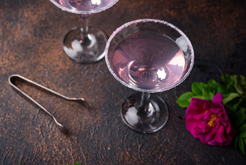 Pink martini cocktail with rose syrup