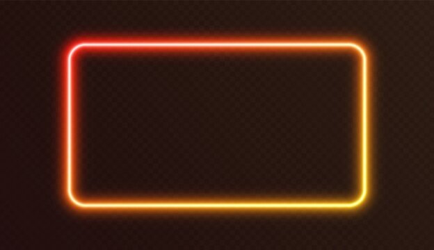 recommend clip art: Gradient neon rectangle, orange-yellow glowing border isolated on a dark background. Colorful night banner, vector light effect. Bright illuminated shape.