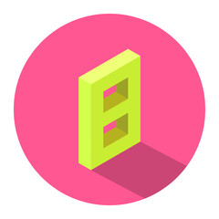 Isometric yellow number 8 with shadow over pink color circle