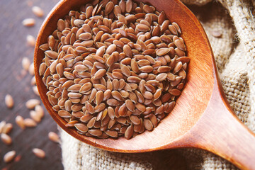 Flax seeds closeup, rustic style Healthy Lifestyle - obrazy, fototapety, plakaty