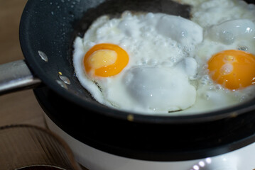 breakfast fried egg and hot coffee home made