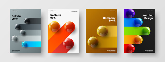 Trendy corporate cover A4 vector design concept composition. Simple 3D spheres banner template set.