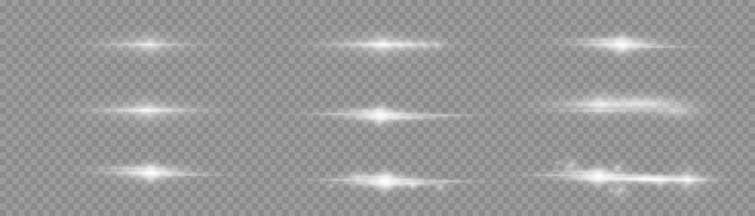 Laser beams, horizontal rays of light, white line.