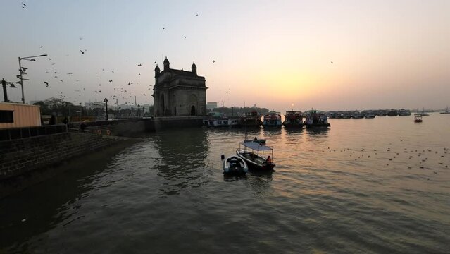 the lots of pigeon gathered in front of gateway of India Mumbai