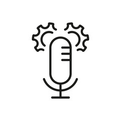Audio Recording Settings Line Icon. Microphone Sound Configuration Linear Pictogram. Microphone and Gear, Cog Wheel. Regulate Mic Voice Outline Icon. Editable Stroke. Isolated Vector Illustration